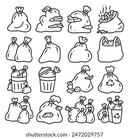 garbage bag trash can bin scraps draw doodle outline sketch set