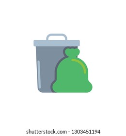 Garbage bag and waste flat icon, vector sign, colorful pictogram isolated on white. Eco garbage trash bin and bag symbol, logo illustration. Flat style design