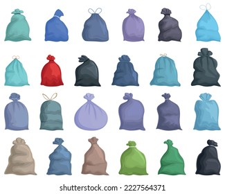 Garbage bags icons set cartoon vector. Clean basket. Garbage bin