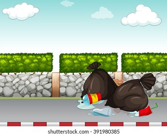 Garbage bags on the pavement illustration