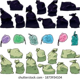 Garbage Bags set. Cartoon illustration