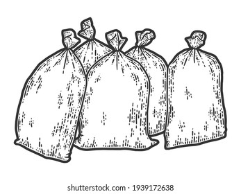 Garbage bags. Sketch scratch board imitation. Black and white.
