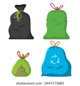 Garbage bags vector cartoon set isolated on a white background.