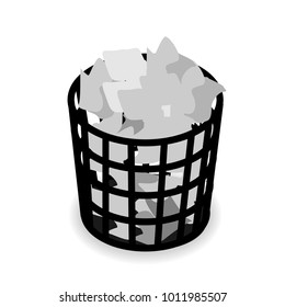 Garbage basket isometric vector illustration.
