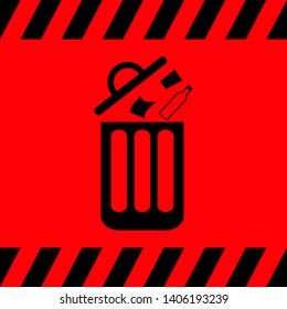 Garbage bin and black on red background, vector illustration for design.