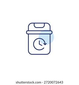Cubo de basura y reloj. Colección y eliminación programada de residuos. Icono de Vector de trazo perfecto y editable