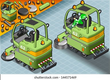 Garbage bin Collector People dumpster Collection. 3D Flat Icon Set. Isometric trash collect & storage Fleet of Sanitation city Department Man. Rubbish can for Recycle Industry vector sign & symbol