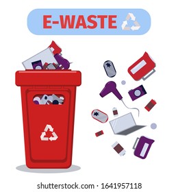 Garbage bin for e-waste. Recycling and segregating of waste. Waste management. Isolated vector illustration on white background. 
