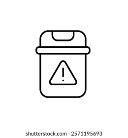 Garbage bin and exclamation mark in triangle. Hazardous waste, toxic trash warning. Proper disposal and management notice. Pixel perfect vector icon