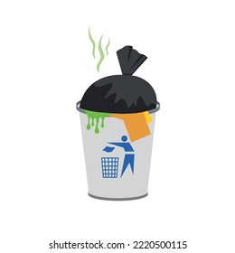 Garbage bin filled with a tied bag, with a bad smell