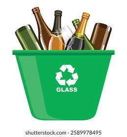 Garbage bin full of bottles. Vector illustration isolated on white background