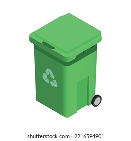 Garbage bin in green color isometric icon 3d vector illustration