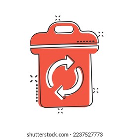 Garbage bin icon in comic style. Recycle cartoon vector illustration on white isolated background. Trash basket splash effect sign business concept.
