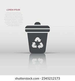 Garbage bin icon in flat style. Recycle vector illustration on white isolated background. Trash basket sign business concept.