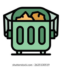 Garbage bin icon. Outline garbage bin vector icon color flat isolated