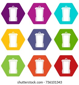 Garbage bin icon set many color hexahedron isolated on white vector illustration