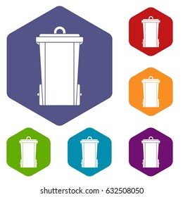 Garbage bin icons set hexagon isolated vector illustration