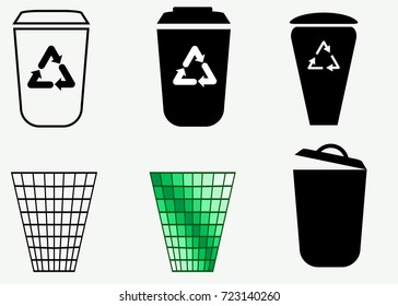 Garbage bin icons set in vector
