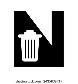 Logotipo del cubo de basura combinado con la plantilla de vector de la letra N