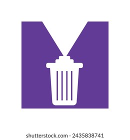 Logotipo del cubo de basura combinado con la plantilla de vector de la letra M