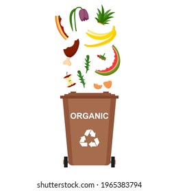Garbage bin with organic waste, recycling garbage, vector illustration