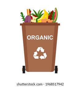 Garbage bin with organic waste, recycling garbage, vector illustration