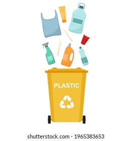 Garbage bin with plastic waste, recycling garbage, vector illustration