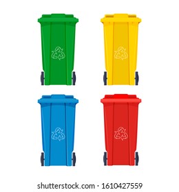 Garbage bin for recycle icons set. Rubbish, waste and trash containers. Vector