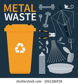 Garbage bin for recycling metal objects. Vector illustration