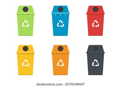 Garbage bin. Trash can vector set. Waste container sign. Recycle isolated set. Rubbish disposal bucket.