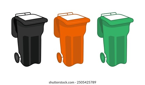 Ilustración vectorial de cubos de basura o botes de basura. Contenedores de clasificación de residuos