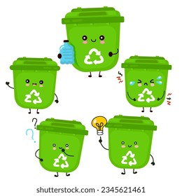 garbage bins in action sticker set vector illustration