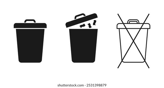 Garbage bins icon set .l trash can with waste icon. do not throw Waste in the container. Vector illustration.	