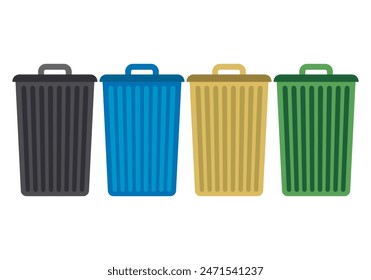 Garbage bins for recycling on white background.