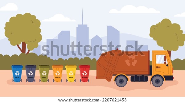 Garbage Bins Separation Recycling Garbage Truck Stock Vector (Royalty ...