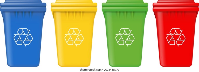 Garbage Bins Set Isolated White Background With Gradient Background, Vector Illustration
