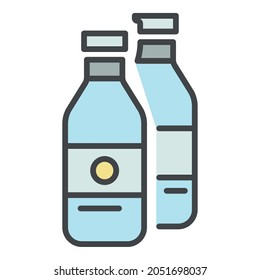 Icono de botellas de basura. Contorno de botella de basura vectorial color plano aislado en blanco