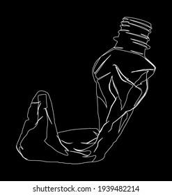 botella de basura blanca sobre fondo negro