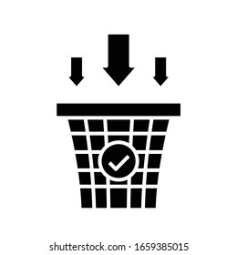 Icono negro de caja de basura, ilustración conceptual, símbolo plano vectorial, signo de glifo.