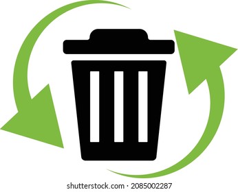 Caja de basura e icono de marca reciclada. Ilustración vectorial del medio ambiente.
