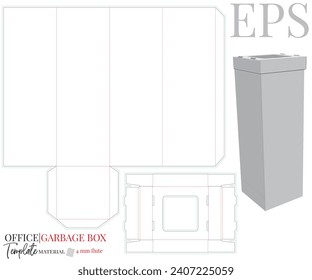 Garbage Box template, vector with die cut, laser cutting. White clear blank Office Garbage Box mock up isolated on white background with perspective v