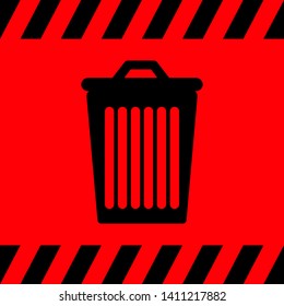 Garbage can black on a red background, vector illustration for design.