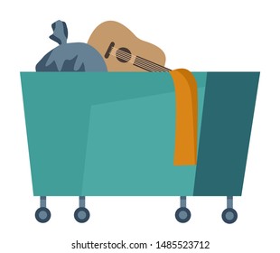 garbage can, dustbin, rubbish-bin. cartoon style vector illustration isolated on white background.