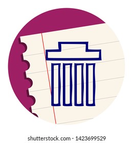 Garbage Can Free Hand Icon on a Notebook Sheet