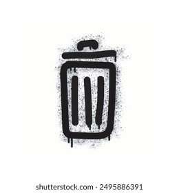 
Garbage can graffiti spray painted black on white.