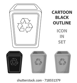 Garbage can icon in cartoon style isolated on white background. Trash and garbage symbol stock vector illustration.
