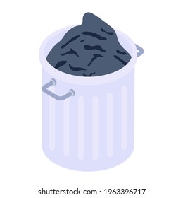 Garbage can icon in modern isometric style 