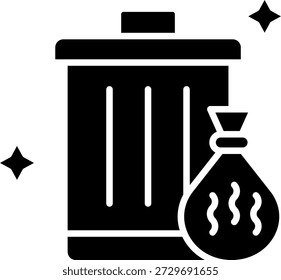 Garbage Can Icon with Trash Bag and Sparkles