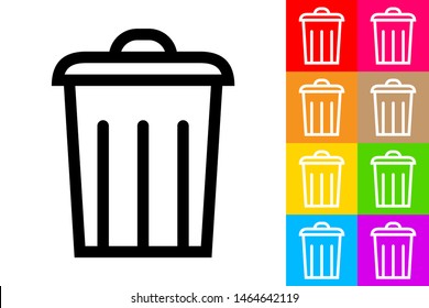 Garbage Can. Line Icon With Different Color Background.