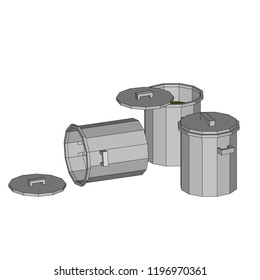 Garbage can. Metal. Style America of the 70s. Isometric.